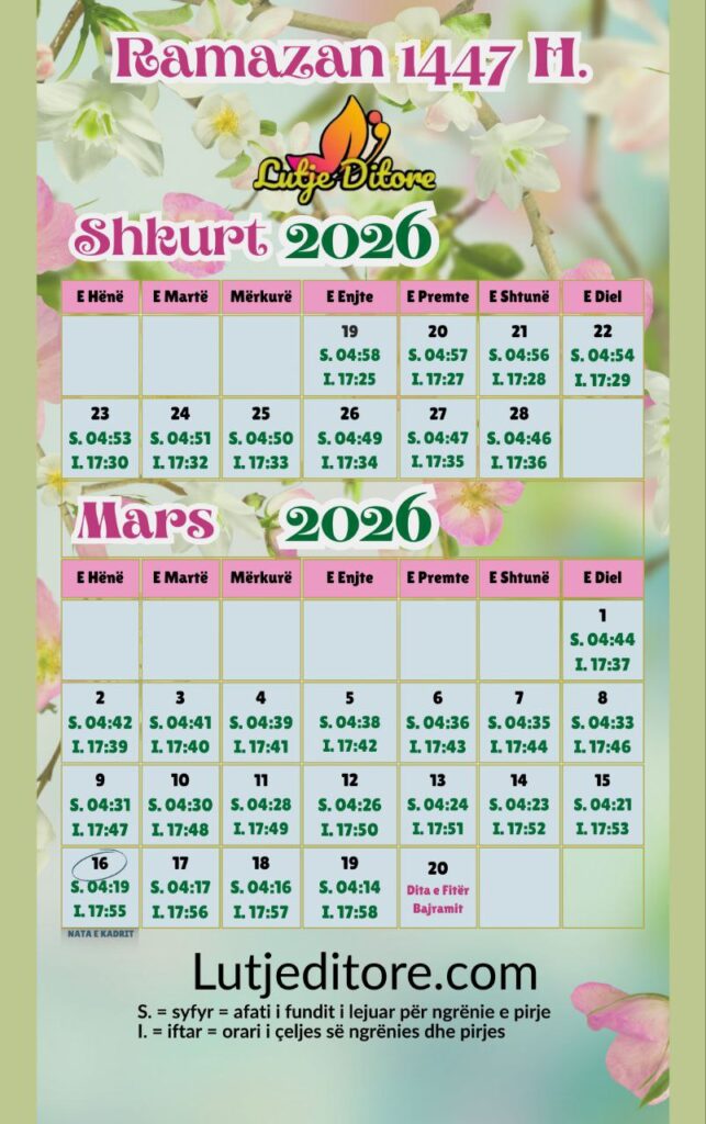 Ramazani 2026 Kalendari Shqiperi dhe Kosove 3 kalwendari i ramazainit 2026 shqiperi