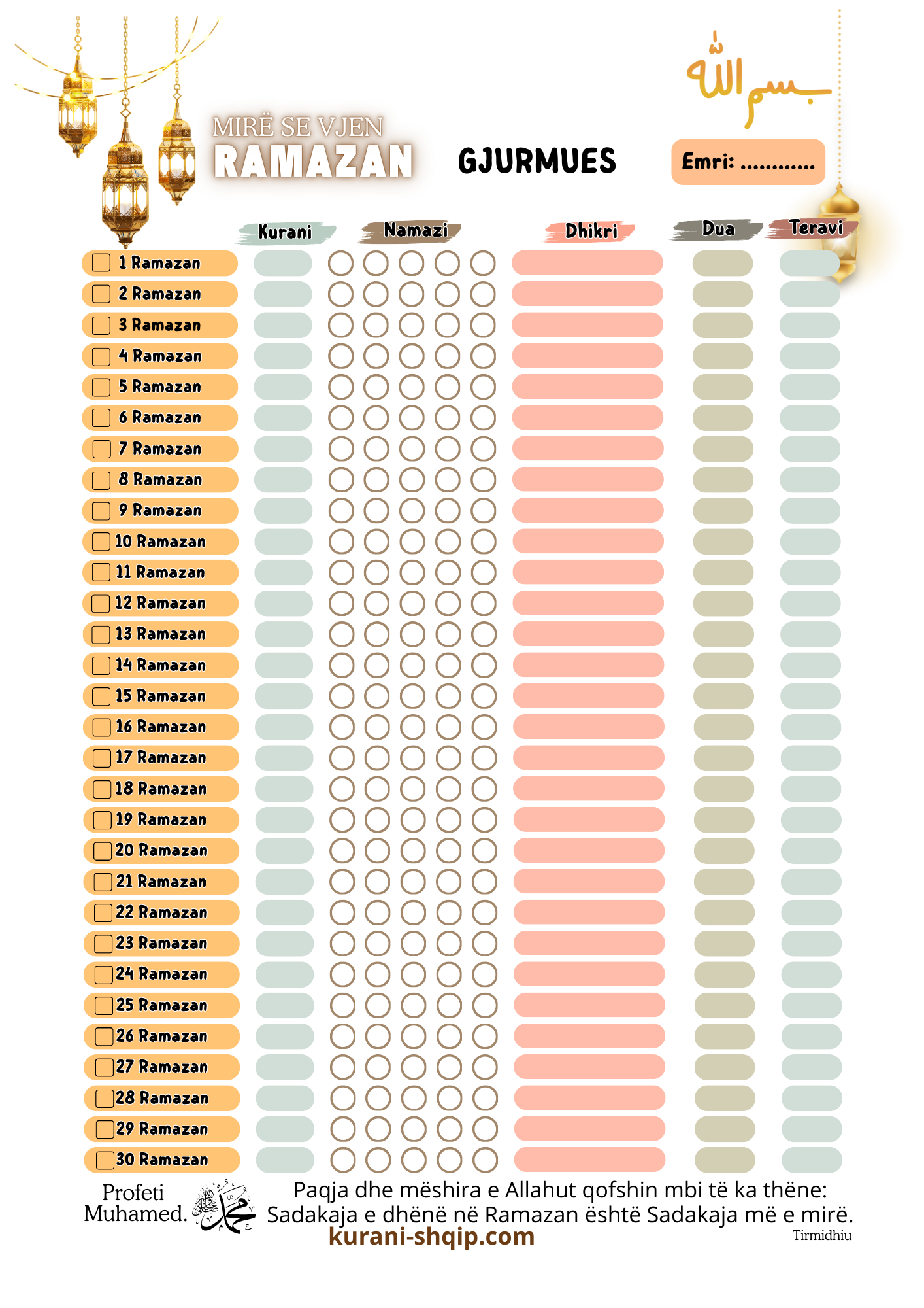 Ramazani 2026 Kalendari Shqiperi dhe Kosove 2 Planer Ramazani – Planifikues per Ramazanin Shqip